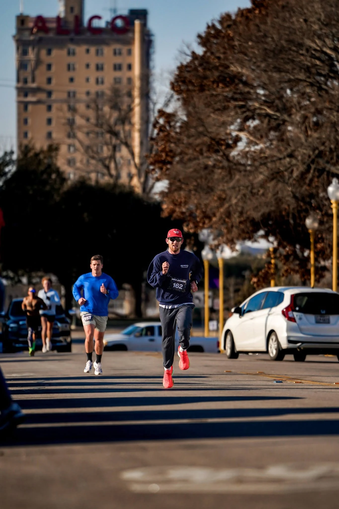 Runners racing through downtown Waco
